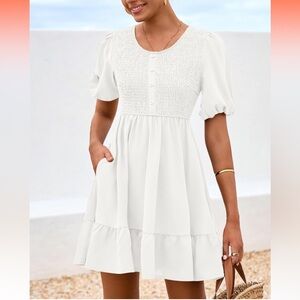 NWT White Midi Dress with Puff Sleeves